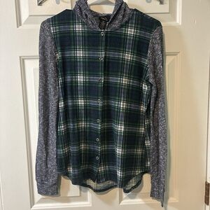 Rue21 Blue and Green Plaid Button-Up Hoodie